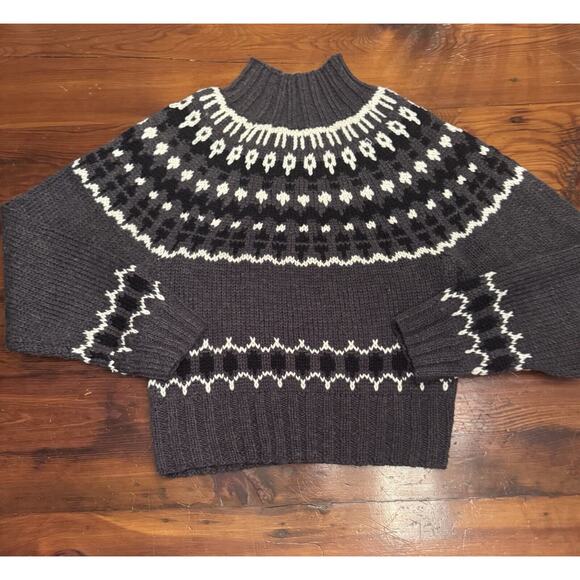Moda International Vintage Sweater Womens Medium Gray Fair Isle Nordic Ski Y2K - Picture 1 of 14